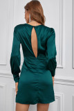 Green Deep V Neck Twist Satin Mini Dress