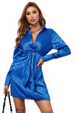 Blue Leopard Print Tie Knot Satin Mini Dress