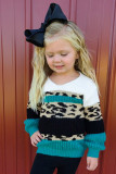 Girl's Turquoise Leopard Knitted Sweater