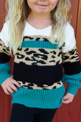 Girl's Turquoise Leopard Knitted Sweater