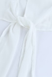 White Plus Size Balloon Sleeve Wrap Top