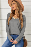 Gray Round Neck Loose Long Sleeve Top