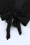 Black Plus Size Balloon Sleeve Wrap Top