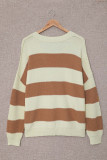 Brown Colorblock V Neck Pullover Knit Sweater