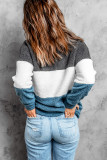 Gray Oversized Colorblock Plush Sweatshirt