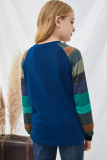 Blue Striped Color Block Girl's Long Sleeve Top