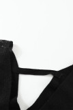 Black Sexy V Neck Surplice Hollow-out Sweater with Lace Sleeves