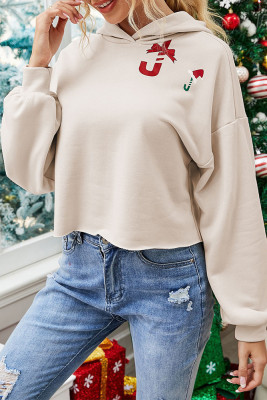 Khaki Pullover Christmas Prints Hoodie Unishe Wholesale