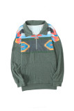 Aztec Print Atop Sage Green Pullover Sweatshirt