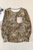 Leopard Print Sequin Pocket Long Sleeve Top