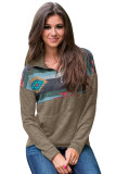 Aztec Print Atop Khaki Pullover Sweatshirt