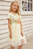 Short Sleeves Floral Bodice Empire Waist Kids' Tulle Dress