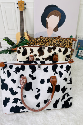 Cow Leopard Print Short Plush Travel Bag Unishe Wholesale MOQ 3PCS