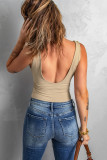 Apricot Solid Cut-out U Neck Slim-fit Tank Top
