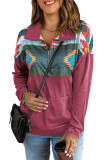 Aztec Print Atop Rosy Pullover Sweatshirt