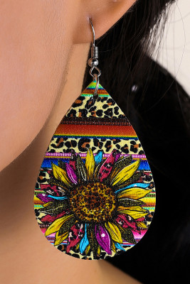 Sunflower Print Double-sided Leather Earrings Unishe Wholesale MOQ 5pcs