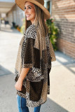 Brown Leopard Color Block Kimono Sleeve Open Front Cover Up