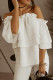 White Swiss Dot Ruffled Off The Shoulder Blouse