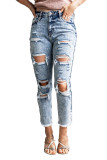High Rise Distressed Slim-fit Wash Jeans