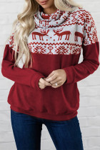 Christmas Elk Snowflake Color Block Cowl Neck Sweatshirt