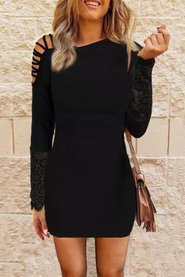 Lace Splicing Cut-out Cold Shoulder Shift Mini Dress