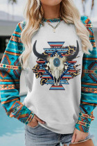Aztec Sleeves Steer Head Graphic Women Sweatshirt