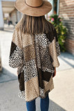 Brown Leopard Color Block Kimono Sleeve Open Front Cover Up