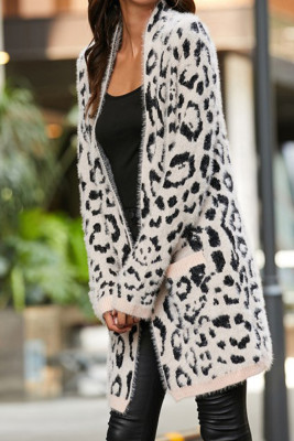 Leopard Print Double Pockets Knitting Cardigan UNISHE Wholesale