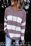 Purple Color Block Side Slit Knitted Hooded Sweater