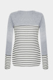 Striped Color Block Round Neck Long Sleeve Top