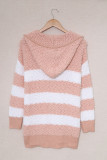Pink Color Block Side Slit Knitted Hooded Sweater