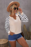 Animal Striped Sleeve Patchwork Waffle Knit Top