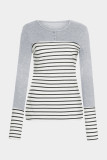 Striped Color Block Round Neck Long Sleeve Top