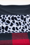 Leopard Plaid Splicing Sequin Pocket Long Sleeve Top