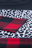 Leopard Plaid Splicing Sequin Pocket Long Sleeve Top