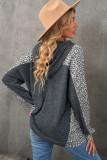 Gray Leopard Patchwork Pullover Hoodie