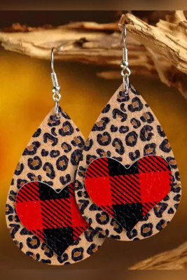 Valentine's Day Heart Leopard Print Stripes PU Earrings Unishe Wholesale MOQ 5pcs