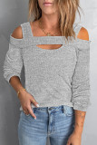 Grey Cold Shoulder Hollow-out Bust Knit Top