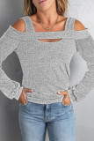 Grey Cold Shoulder Hollow-out Bust Knit Top