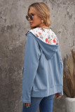 Full Zip Hoodie Coat with Floral Print Hooded Inner