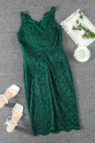 Green Lace Sleeveless Deep V Neck Bodycon Midi Dress