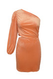 Brown One Shoulder Bubble Shoulder Cut-out Bodycon Mini Dress