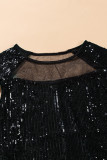 Black Sequin Mesh Patch Bodycon Mini Dress with Tassel