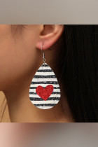 Black and white Striped Heart PU Earrings Unishe Wholesale MOQ 5pcs