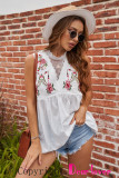 White Embroidered Crochet Babydoll Tank