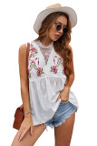 White Embroidered Crochet Babydoll Tank