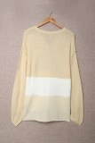Khaki Splicing Buttoned Knitted Long Sleeve Sweater