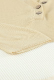 Khaki Splicing Buttoned Knitted Long Sleeve Sweater