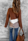 Brown Splicing Buttoned Knitted Long Sleeve Sweater