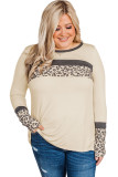 Plus Size Leopard Stitching Long Sleeve Top